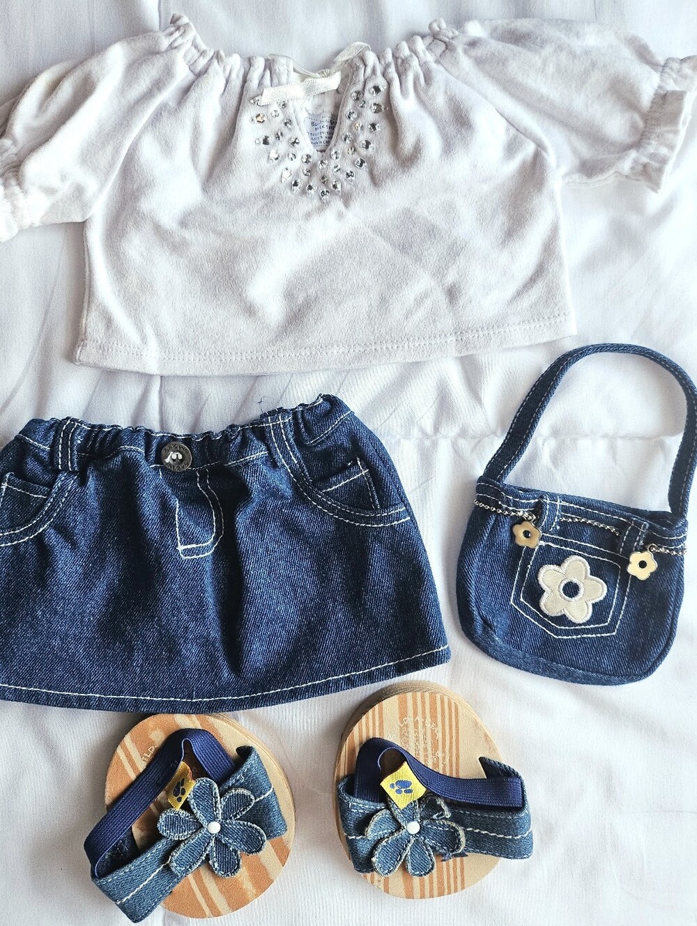 Build A Bear Y2K Denim Flower Outfit with Sparkley Embellished Top